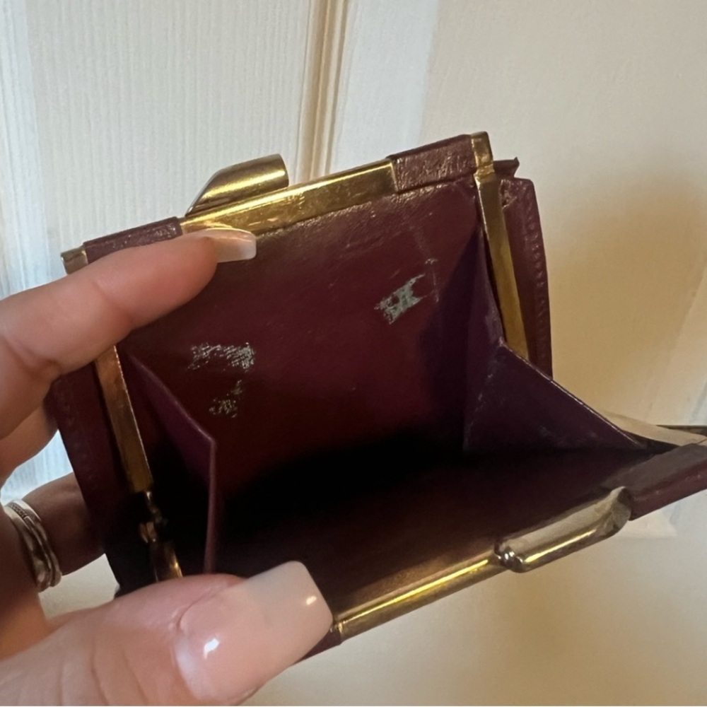 Dior Burgundy Leather Wallet with Gold Clasp - Picture 4 of 4